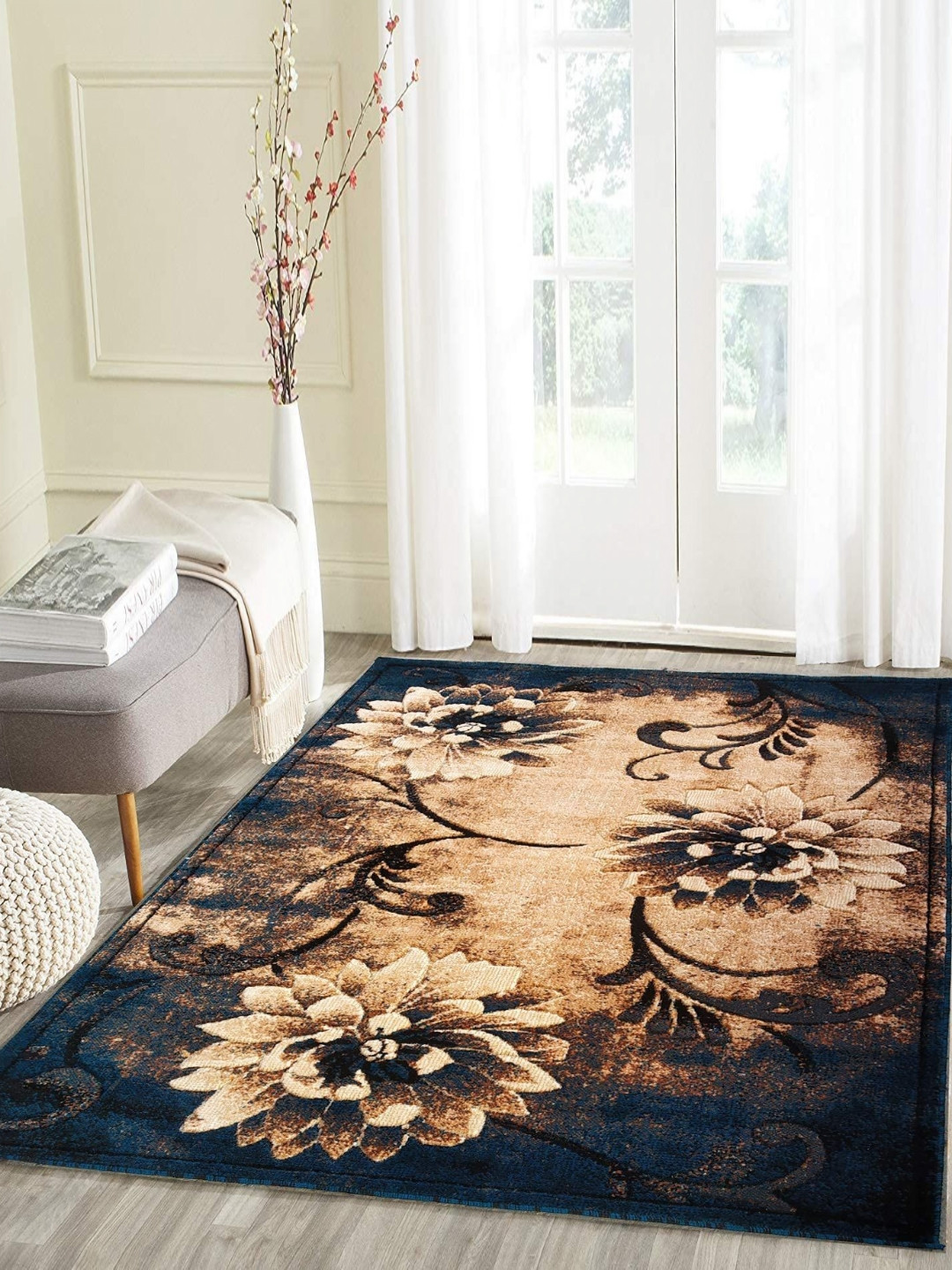 

Safiya Carpet Blue Floral Anti-Skid Polypropylene Carpets