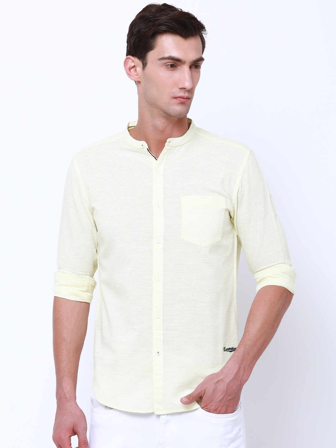 

LOCOMOTIVE Men Yellow Slim Fit Self Design Casual Shirt