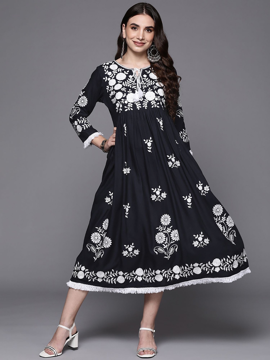 

Indo Era Embroidered A-Line Ethnic Dress, Blue