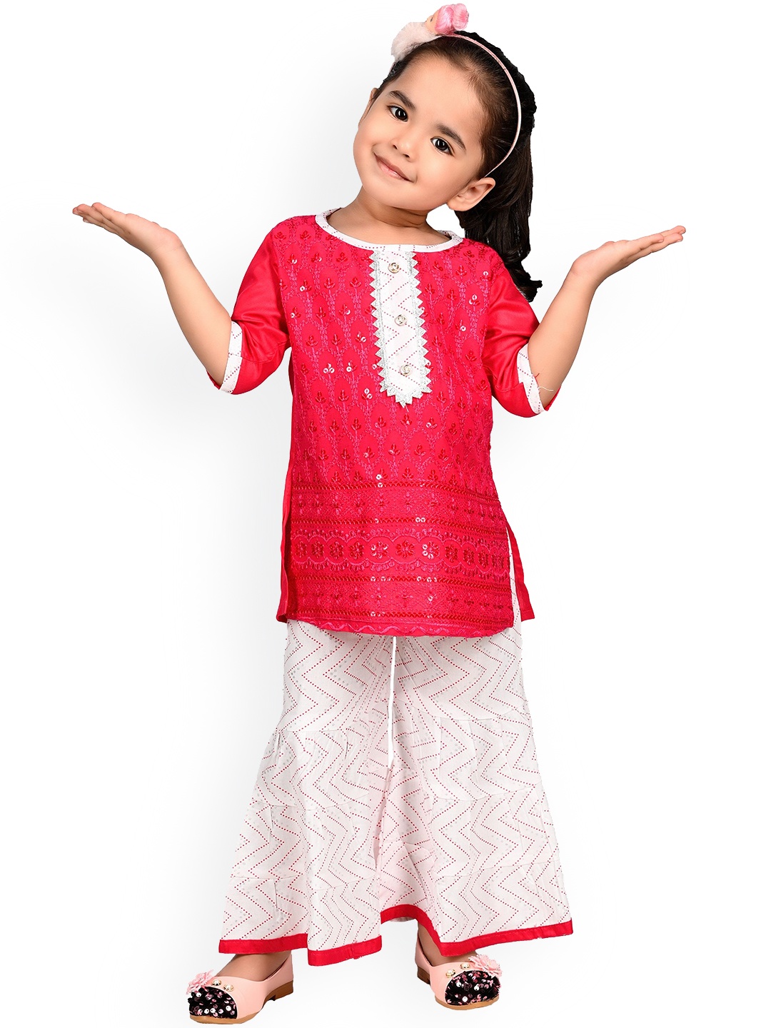 

BAESD Girls Floral Printed Regular Kurti with Palazzos, Pink