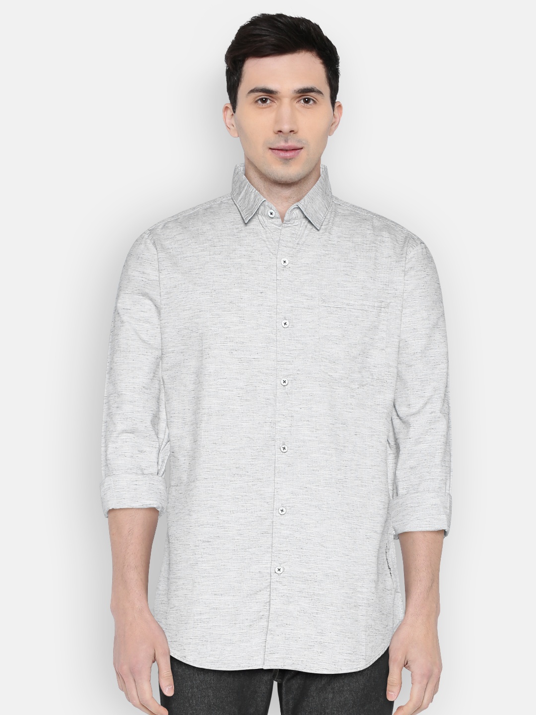 

LOCOMOTIVE Men Grey Slim Fit Solid Casual Shirt
