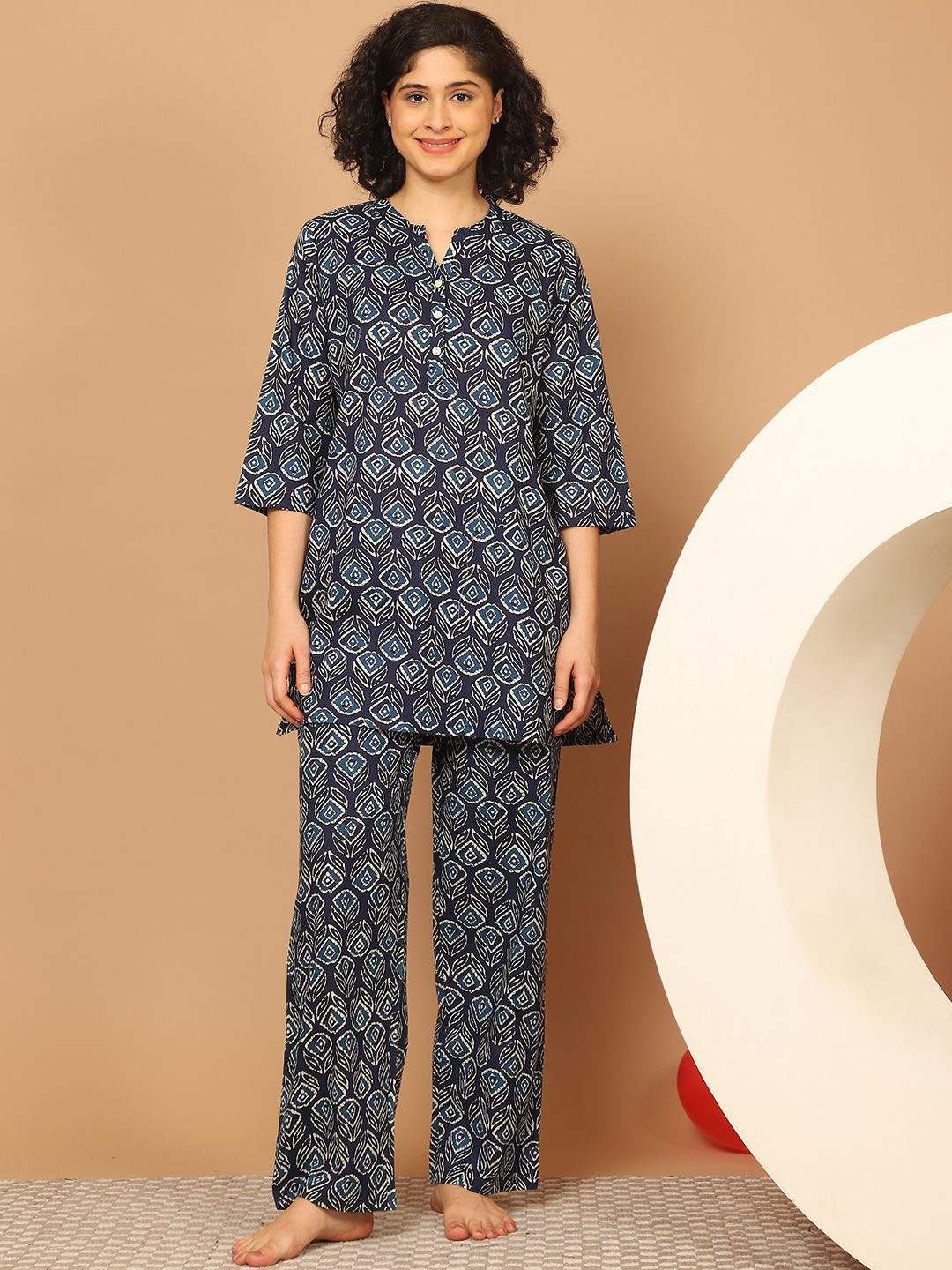 

Indreams Women Printed Night suit, Blue