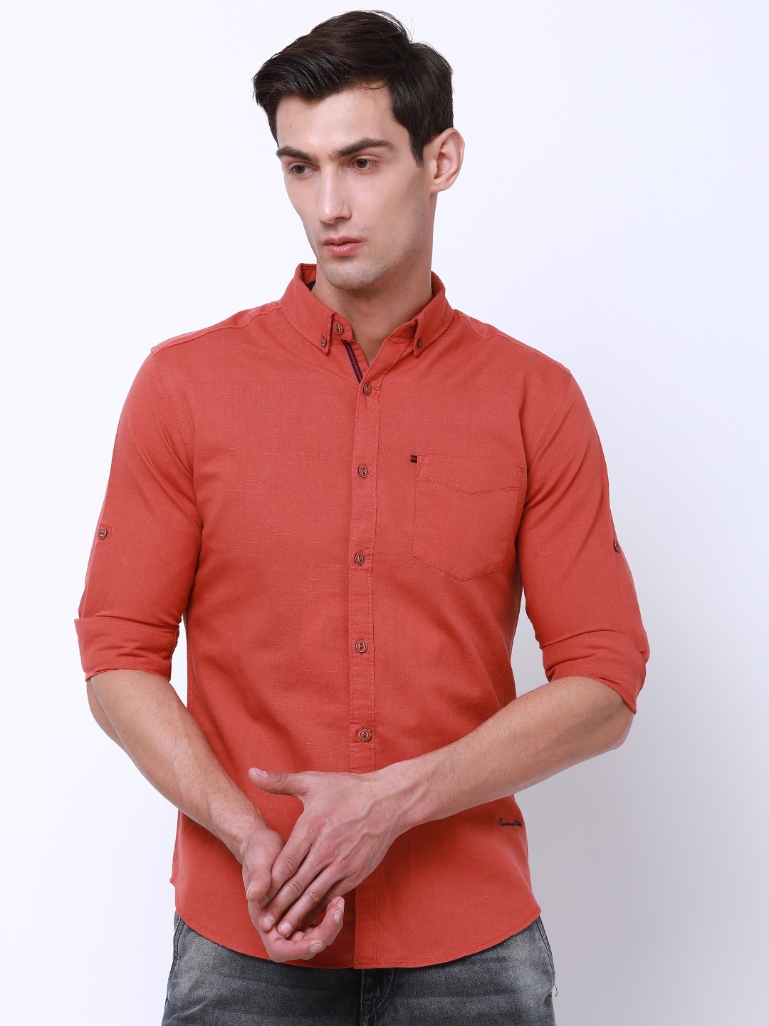 

LOCOMOTIVE Men Rust Slim Fit Solid Casual Shirt