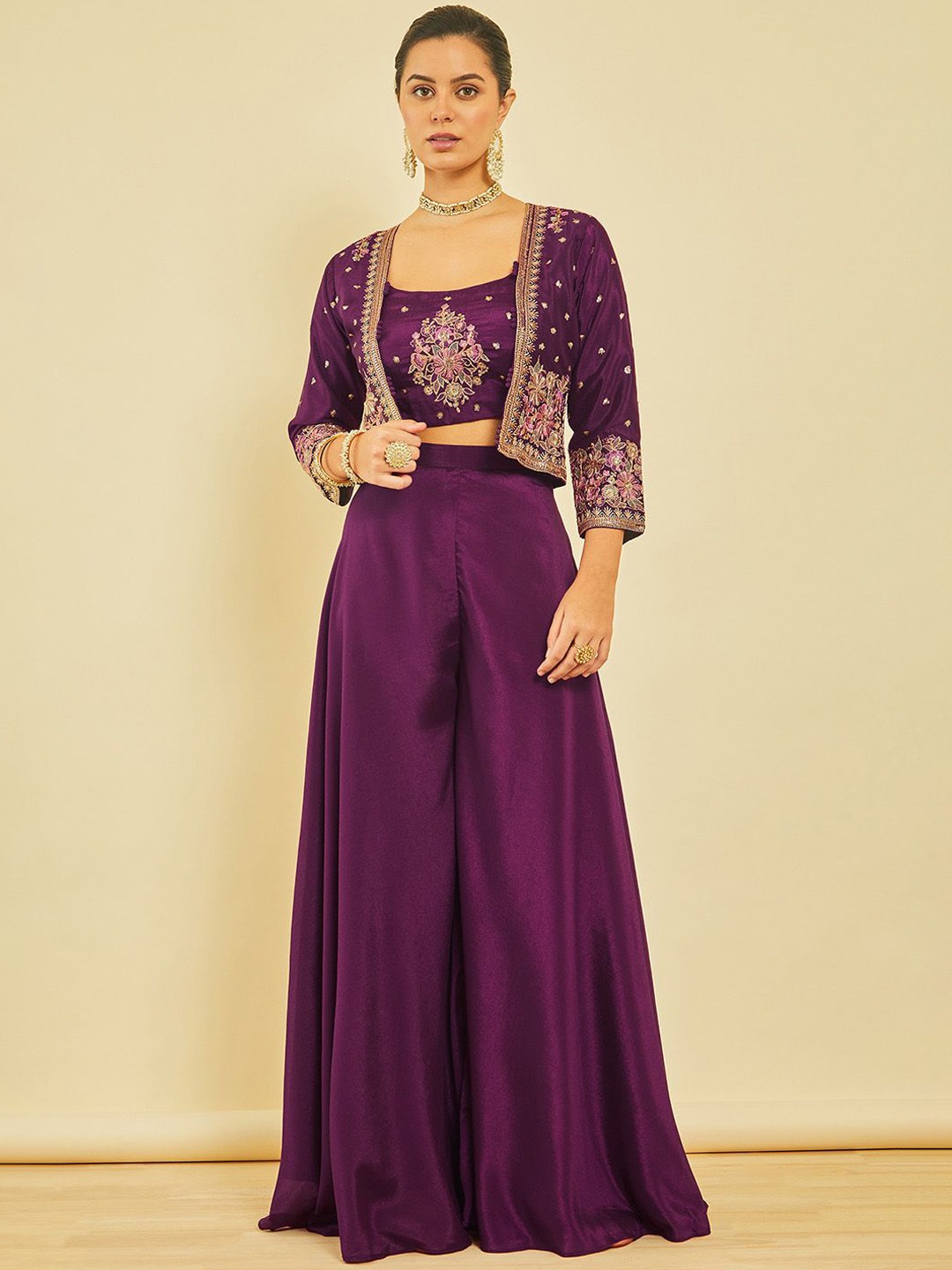 

Soch Embellished Top & Palazzo Co-Ord Set, Purple