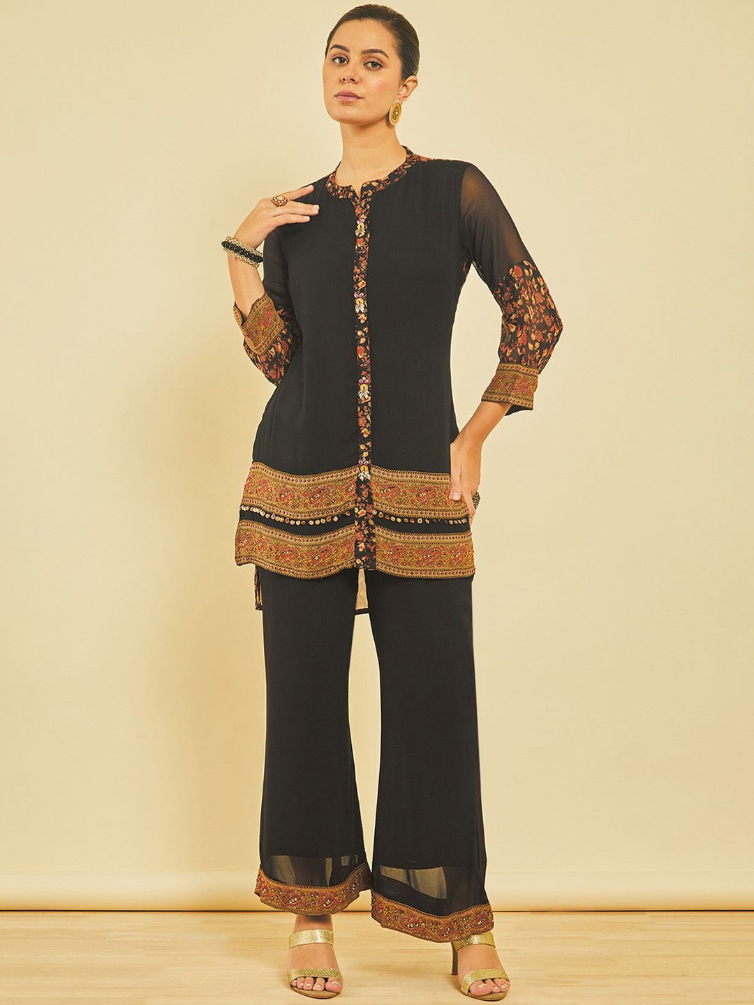

Soch Floral Print Georgette Co-Ord Set, Black