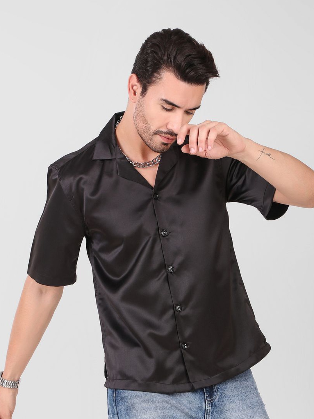 

Bella Babe by SK Men Classic Opaque Casual Shirt, Black