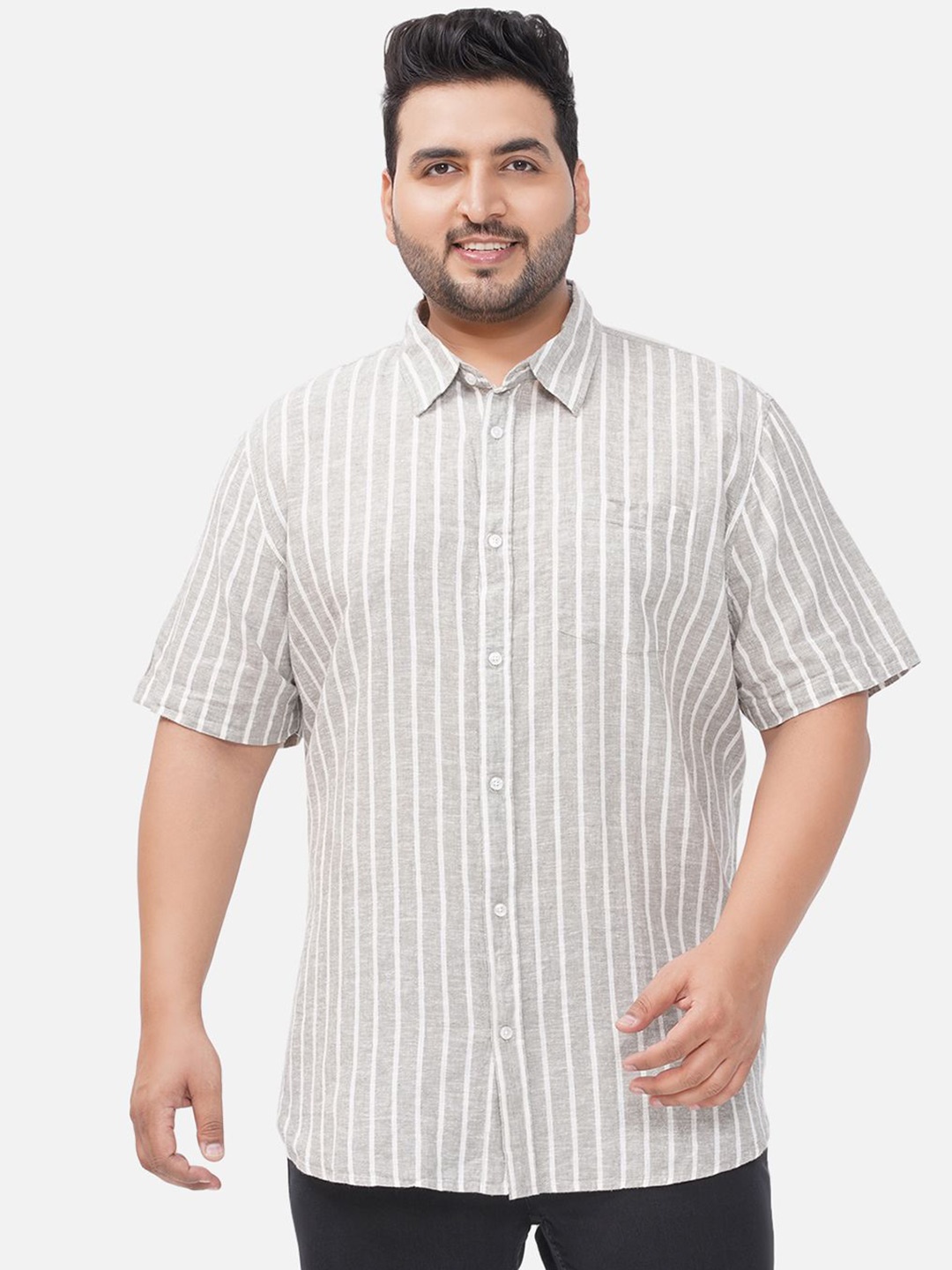

Santonio Men Plus Size Classic Striped Casual Shirt, Khaki