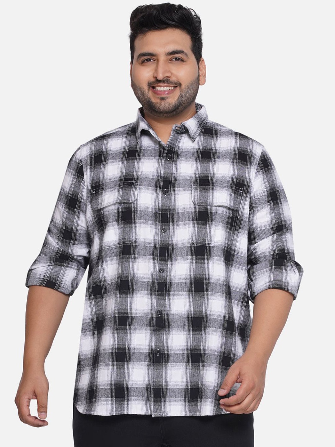 

Santonio Men Classic Opaque Checked Casual Shirt, Black