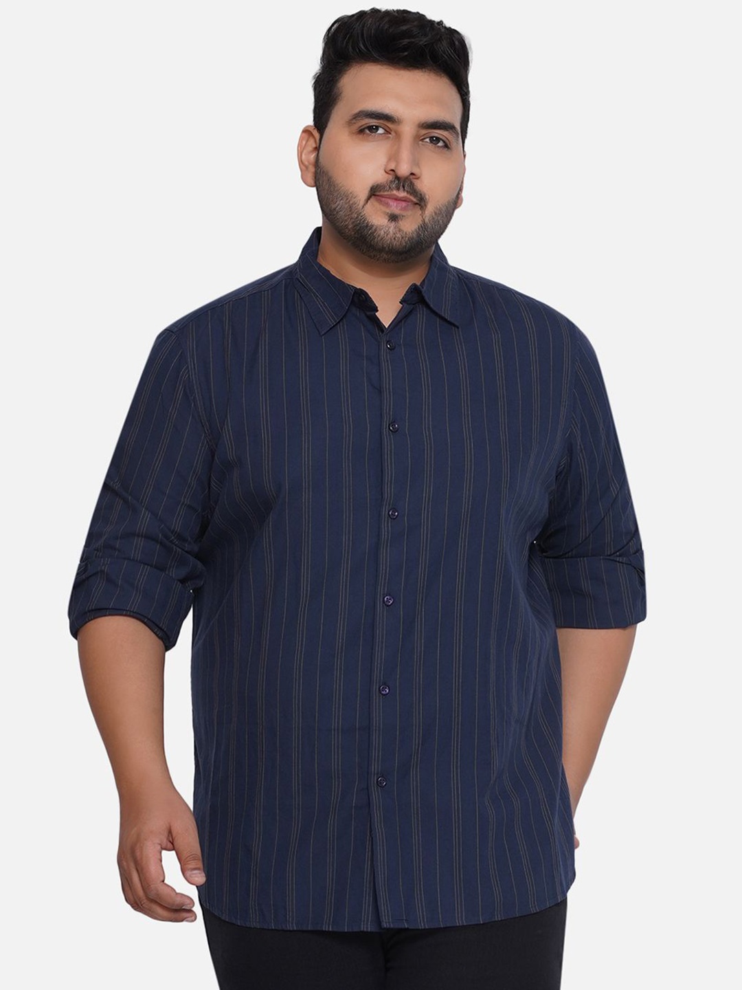 

Santonio Men Classic Opaque Striped Casual Shirt, Navy blue