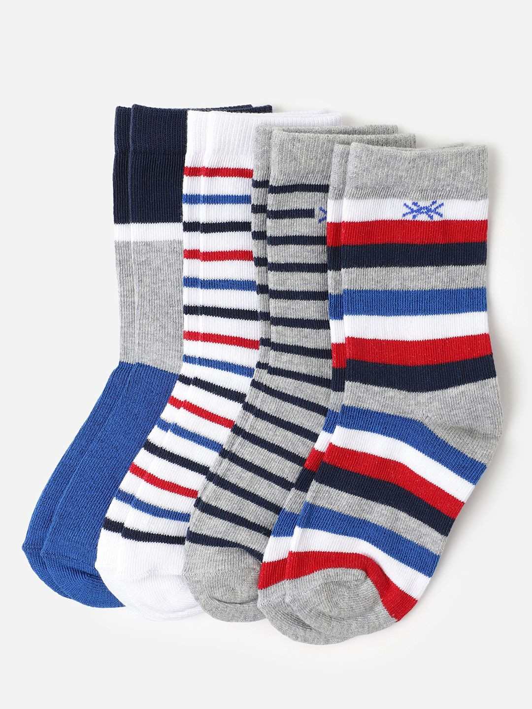 

United Colors Of Benetton Boys Pack Of 4 Striped Ankle-Length Socks, Grey