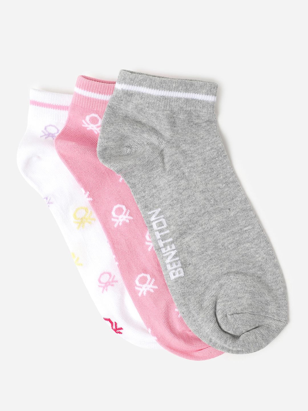 

United Colors of Benetton Kids Pack Of 3 Patterned Ankle-Length Socks, Grey