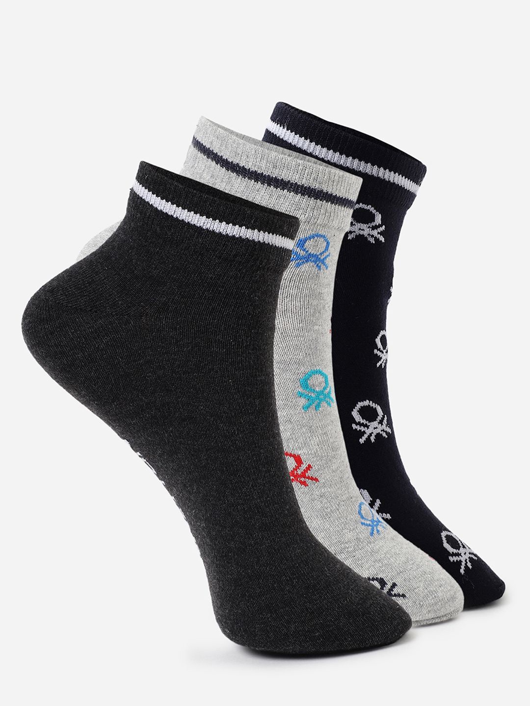 

United Colors of Benetton Kids Pack Of 3 Patterned Ankle-Length Socks, Black