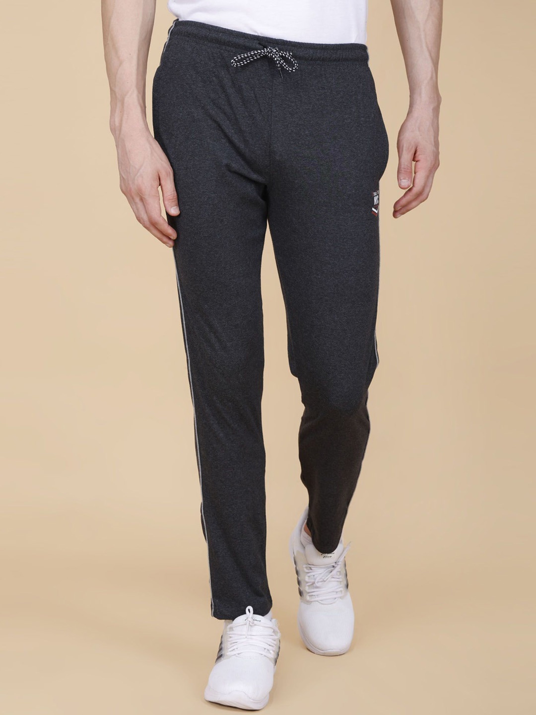 

STARFOX Printed Cotton Slim Fit Mid Rise Track Pant, Charcoal