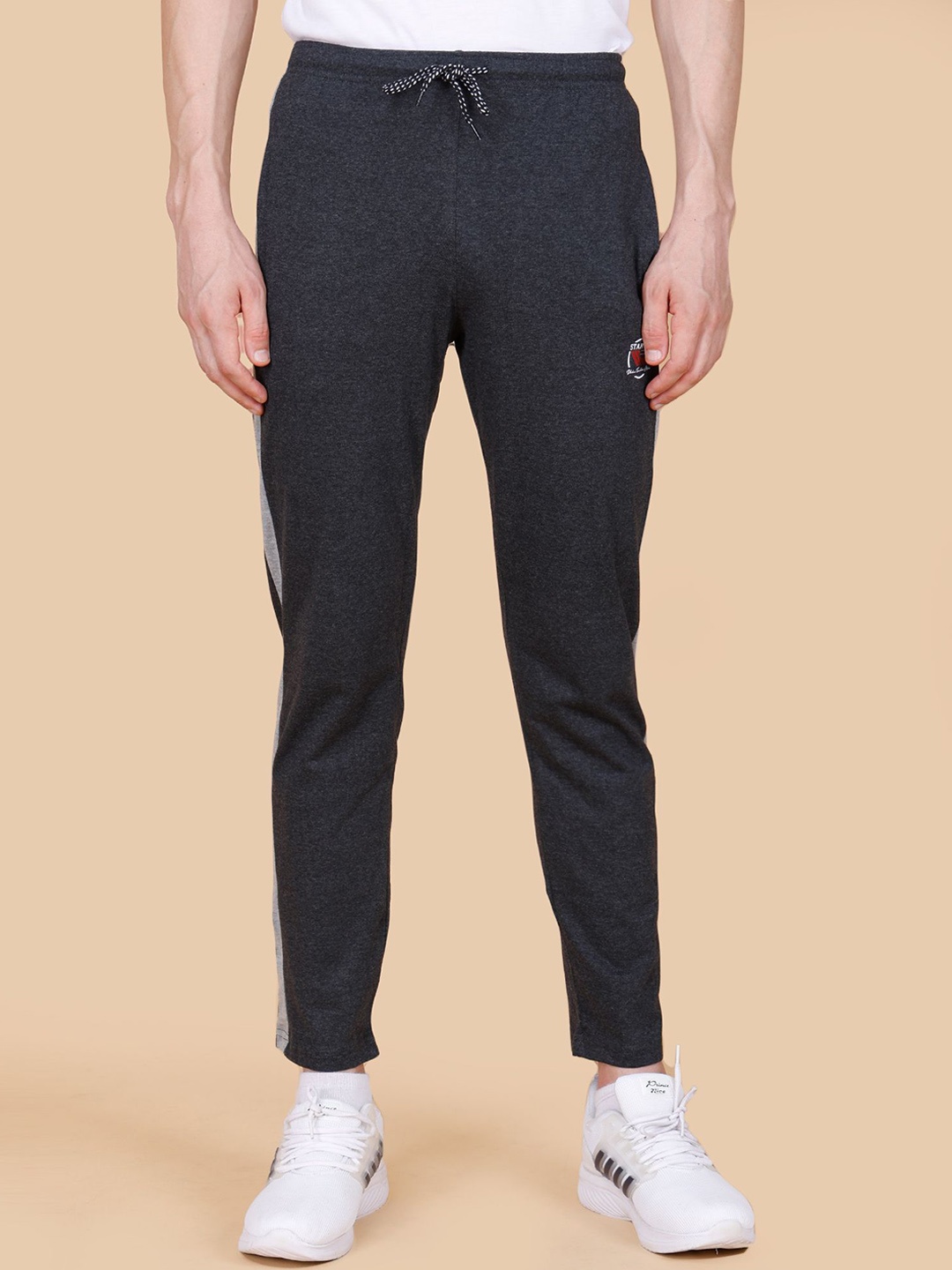 

STARFOX Men Printed Cotton Slim-Fit Track Pants, Charcoal