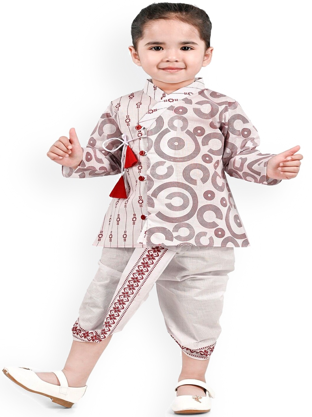 

BAESD Girls Printed Regular Kurti with Dhoti Pants, White