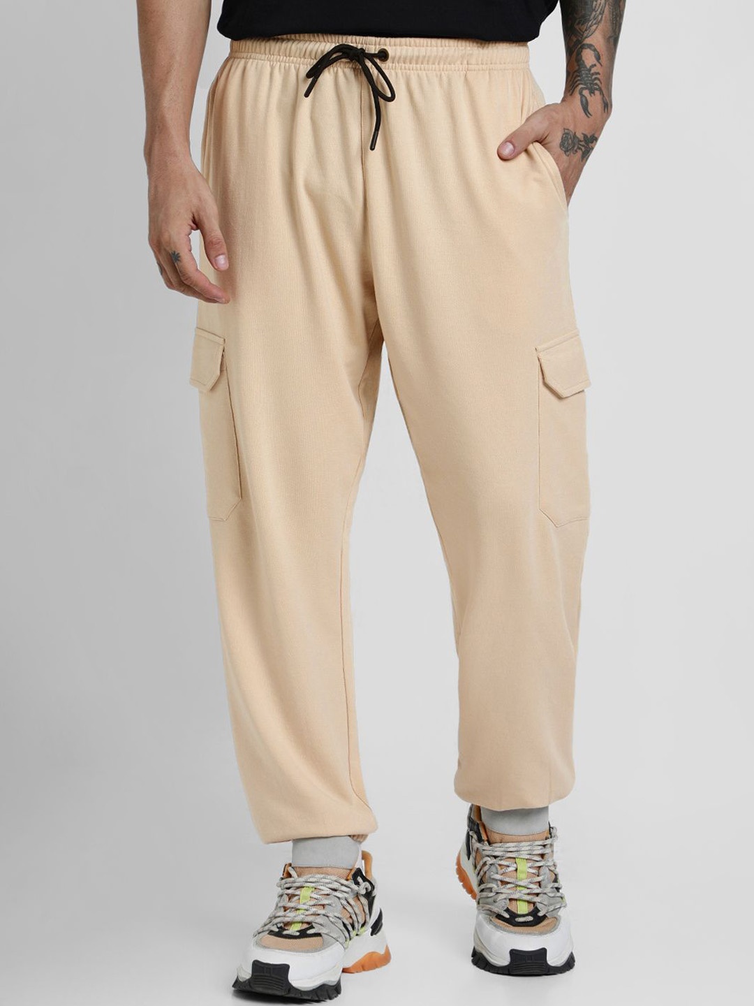 

VEIRDO Pure Cotton Ankle-Length Jogger, Beige