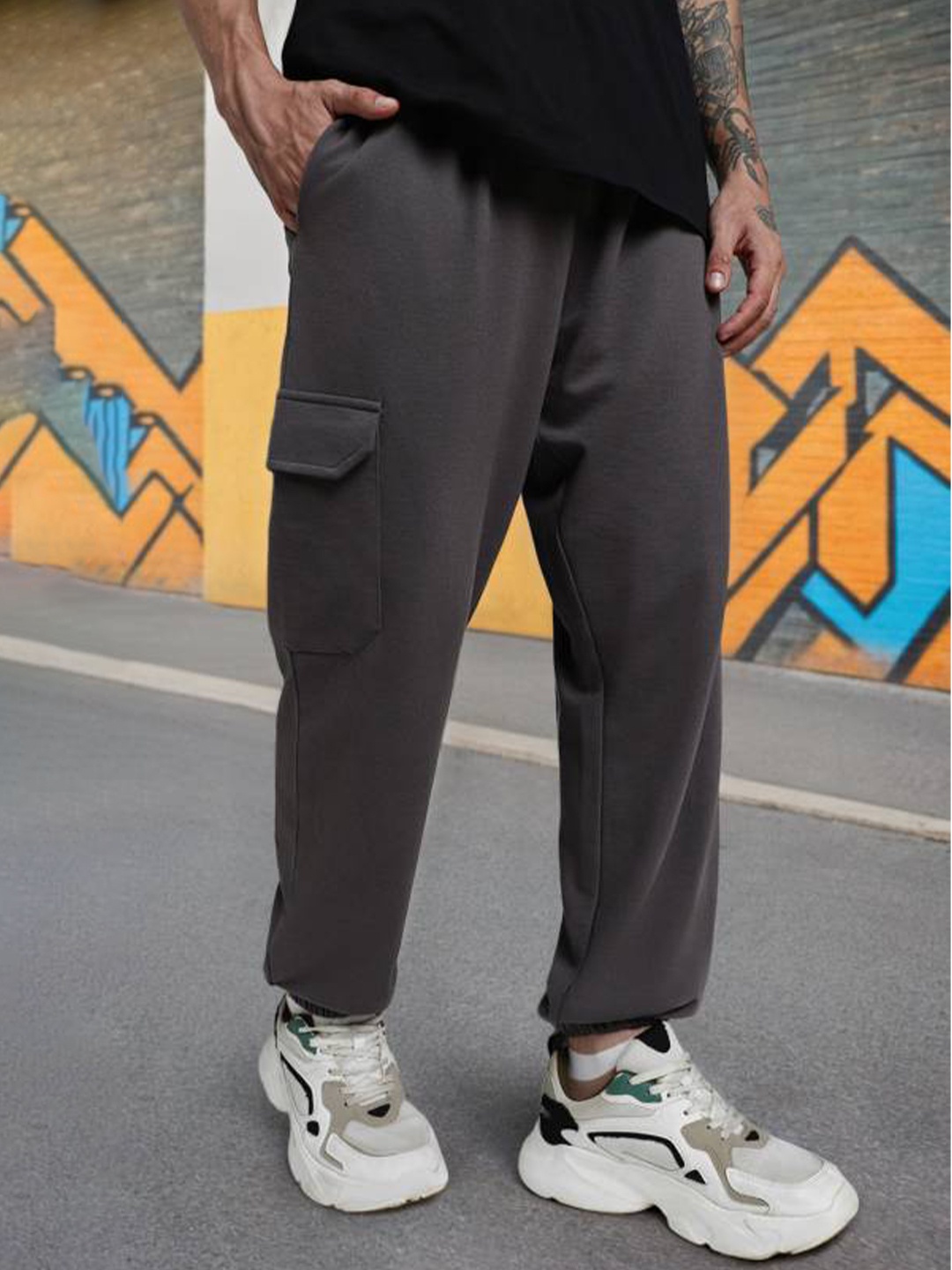 

VEIRDO Men Pure Cotton Baggy Crago Joggers, Grey