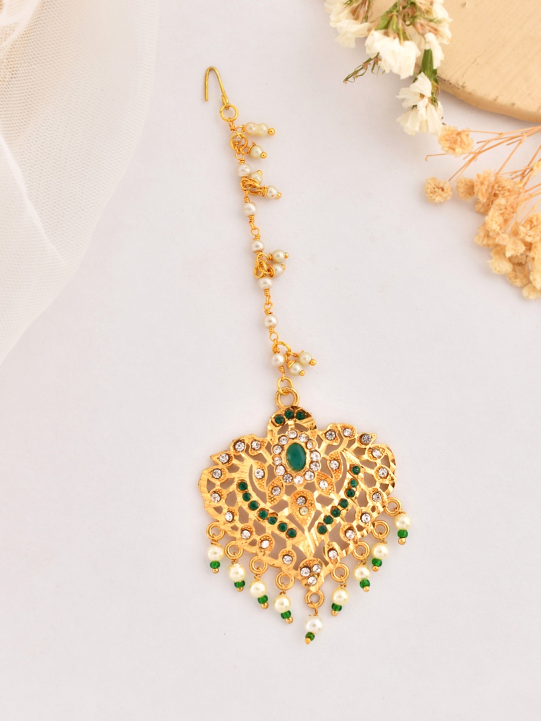 

Silvermerc Designs Gold-Plated Kundan Studded Maang Tikka Head Jewellery