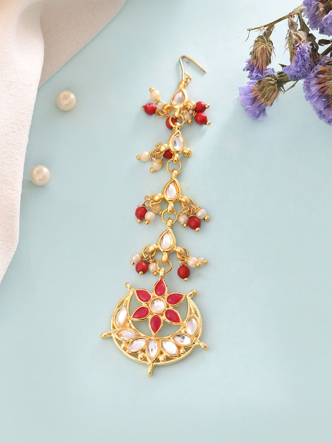 

Silvermerc Designs Gold-Plated Kundan Studded Matha Patti Head Jewellery