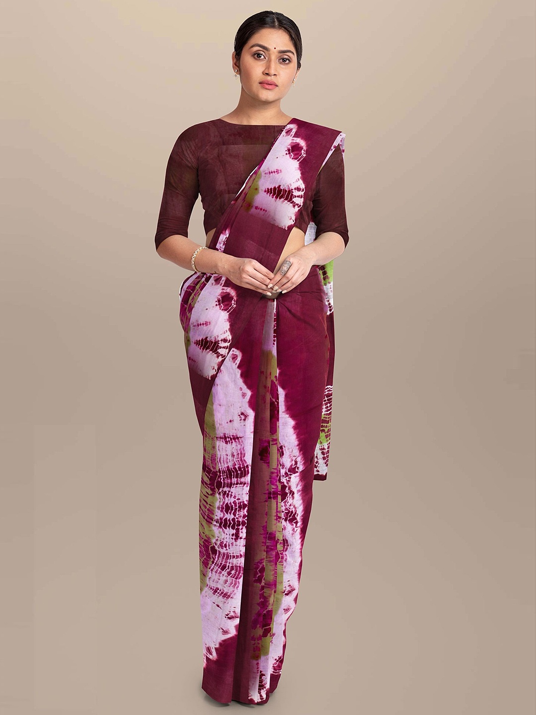 

JAIPURI PRINT Tie and Dye Pure Cotton Bagru Saree, Maroon