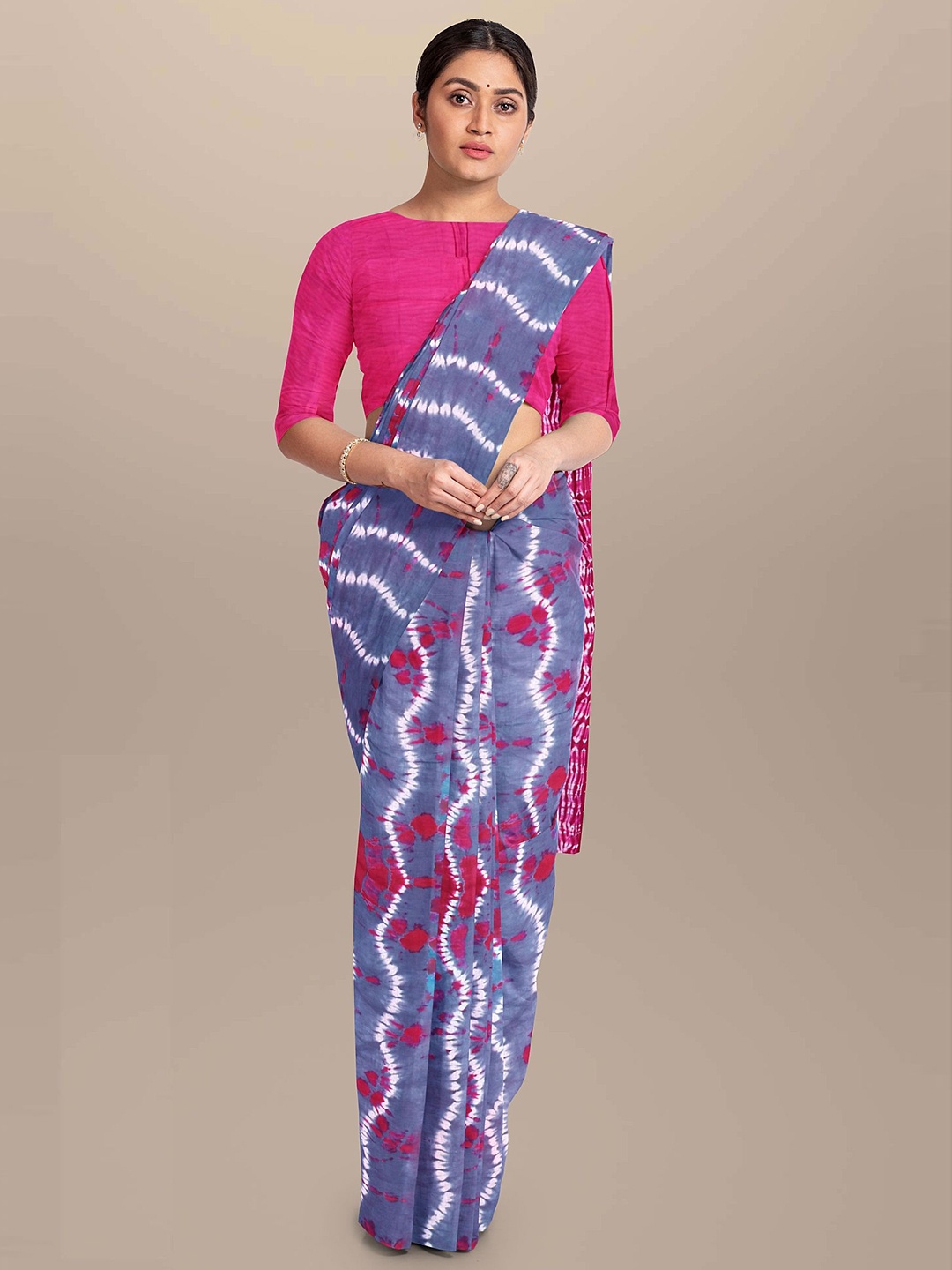 

JAIPURI PRINT Tie and Dye Pure Cotton Bagru Saree, Blue