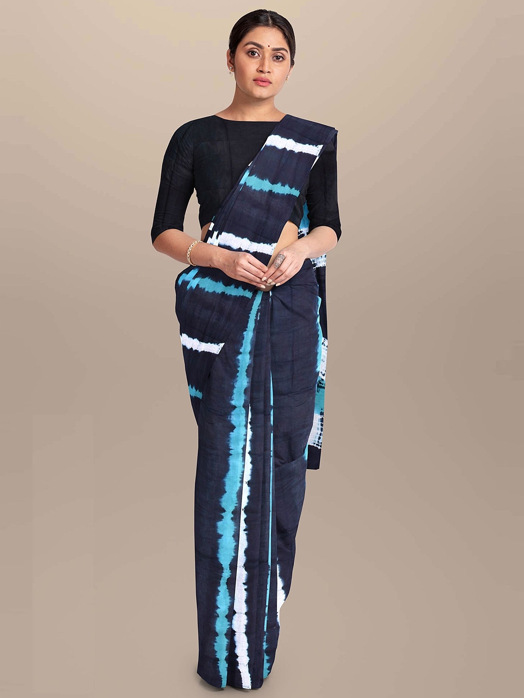 

JAIPURI PRINT Tie and Dye Pure Cotton Bagru Saree, Black