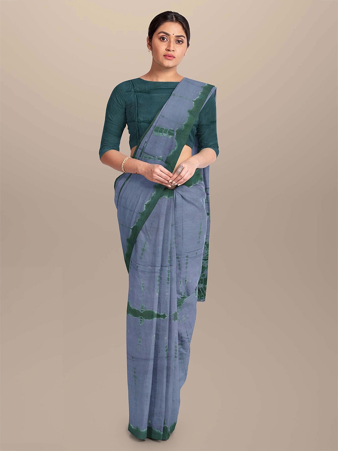 

JAIPURI PRINT Tie and Dye Pure Cotton Bagru Saree, Grey