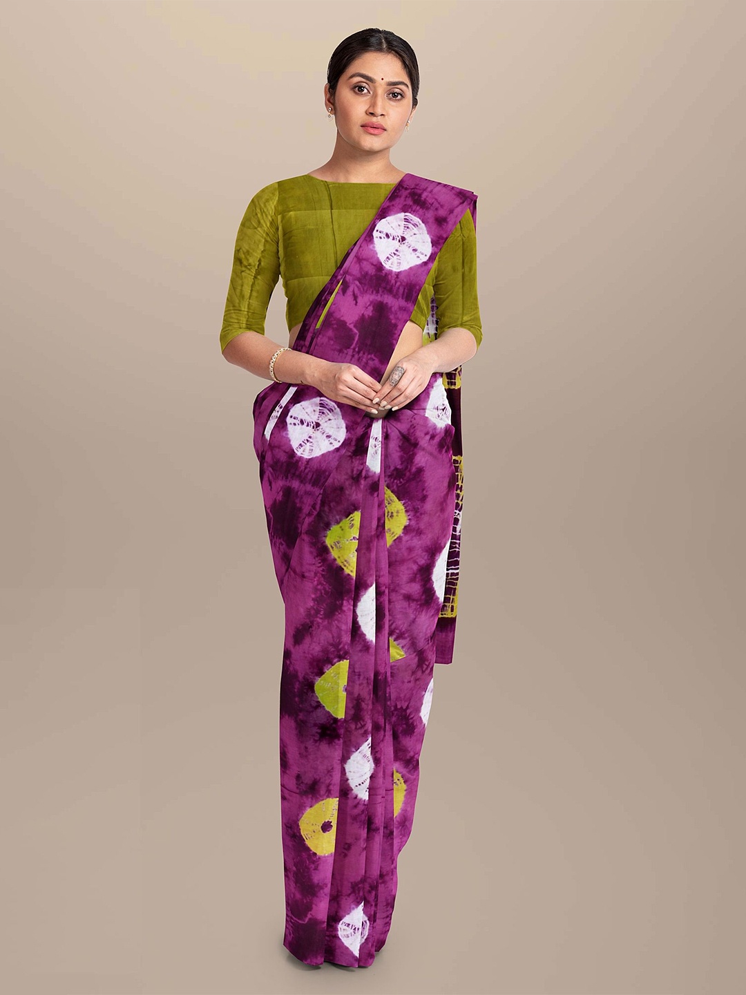 

JAIPURI PRINT Bandhani Pure Cotton Bagru Saree, Purple