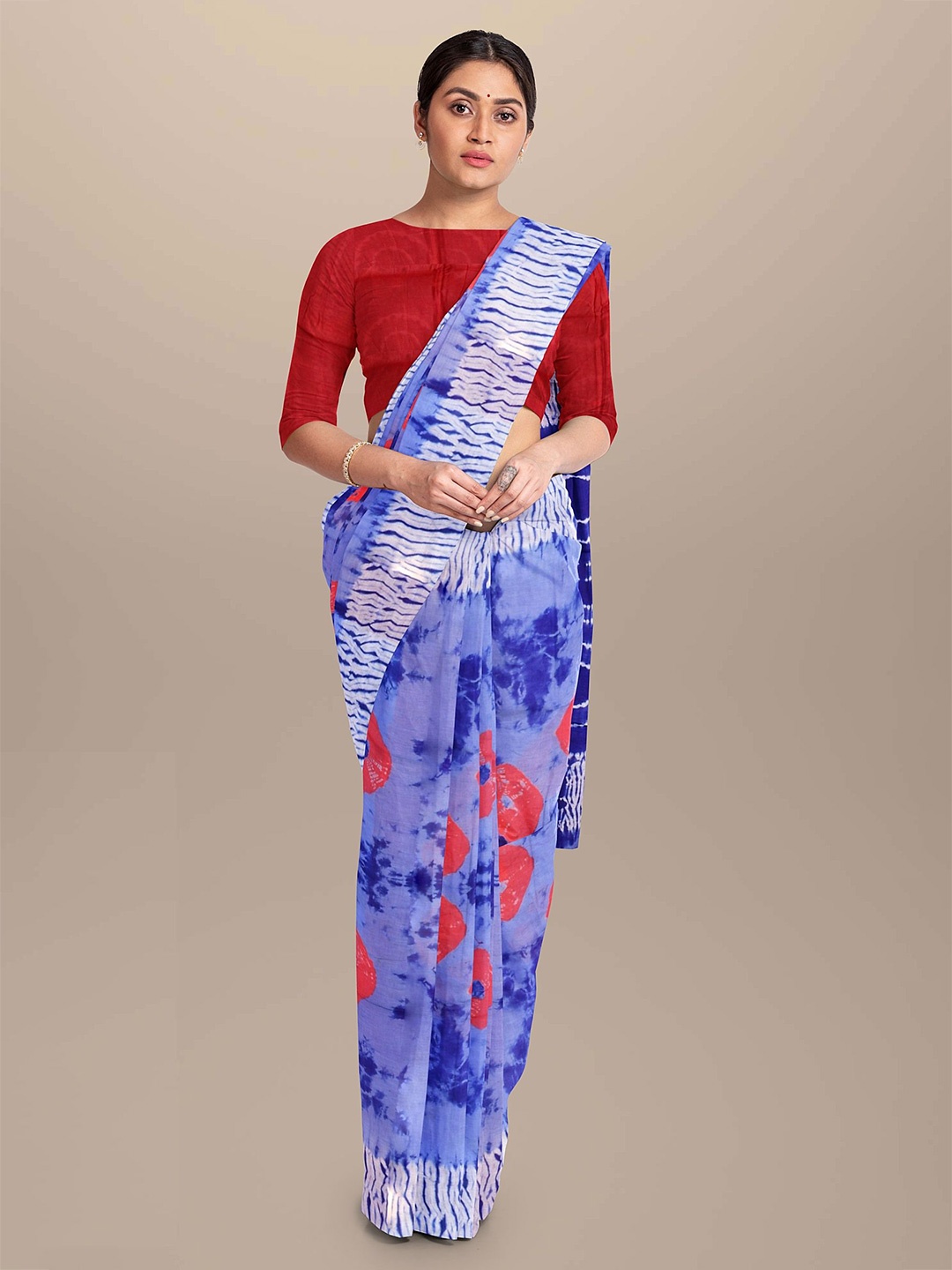 

JAIPURI PRINT Tie and Dye Pure Cotton Bagru Saree, Purple