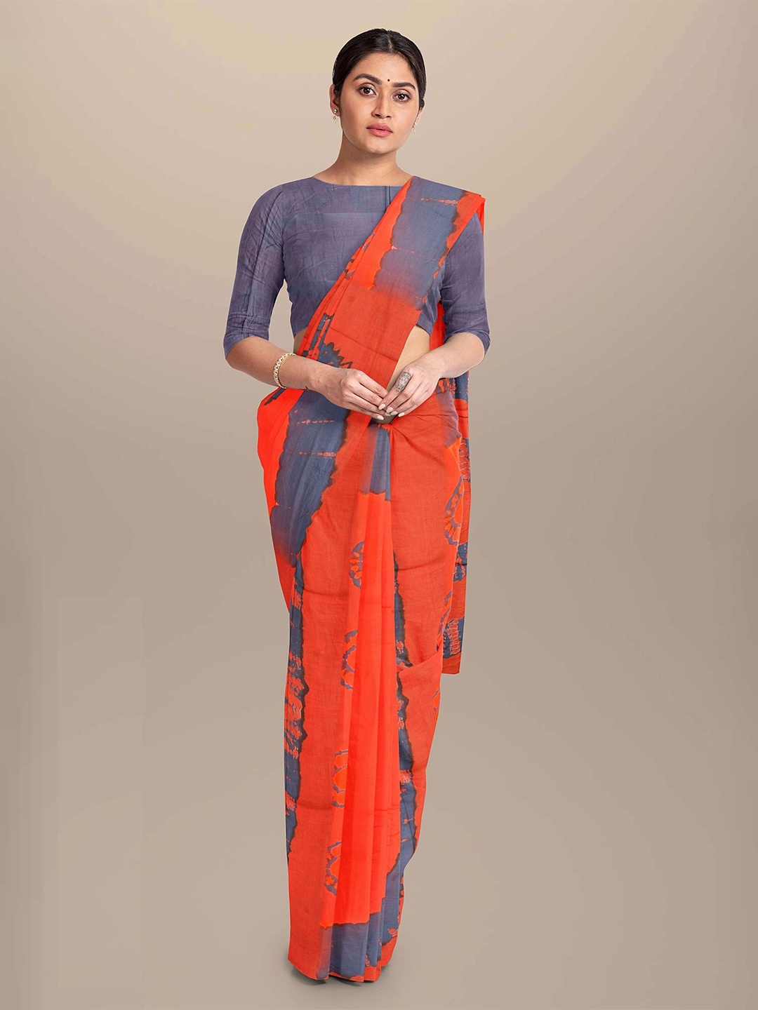 

JAIPURI PRINT Bandhani Pure Cotton Bagru Saree, Red