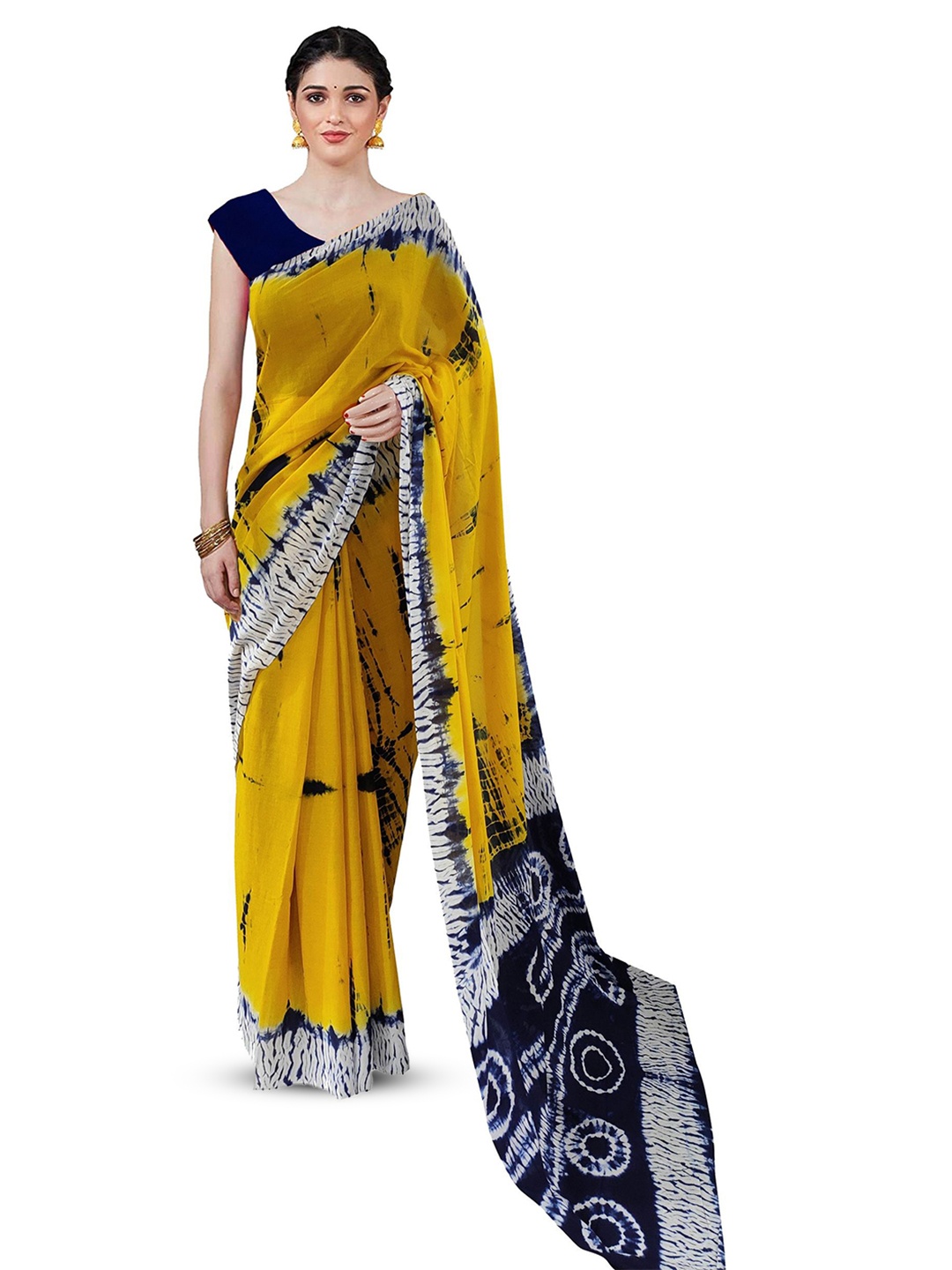 

JAIPURI PRINT Ethnic Motifs Pure Cotton Saree, Yellow