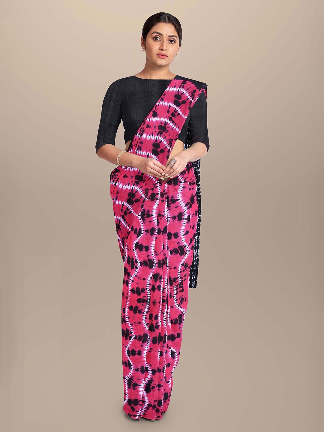 

JAIPURI PRINT Leheriya Pure Cotton Bagru Saree, Pink