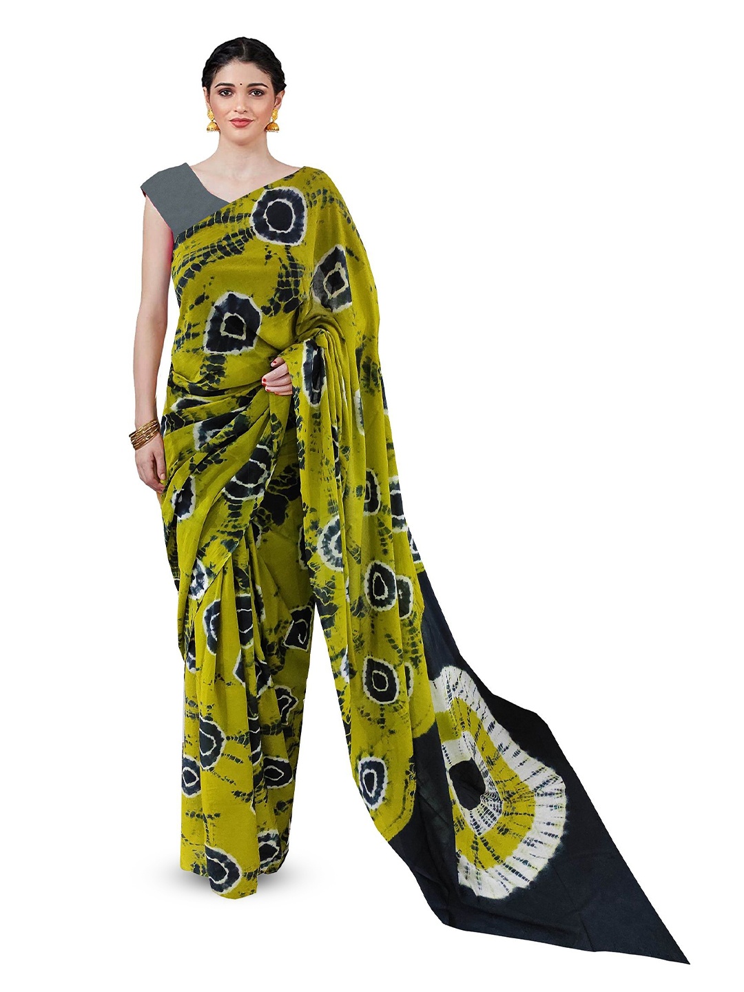 

JAIPURI PRINT Tie and Dye Pure Cotton Bandhani Saree, Green