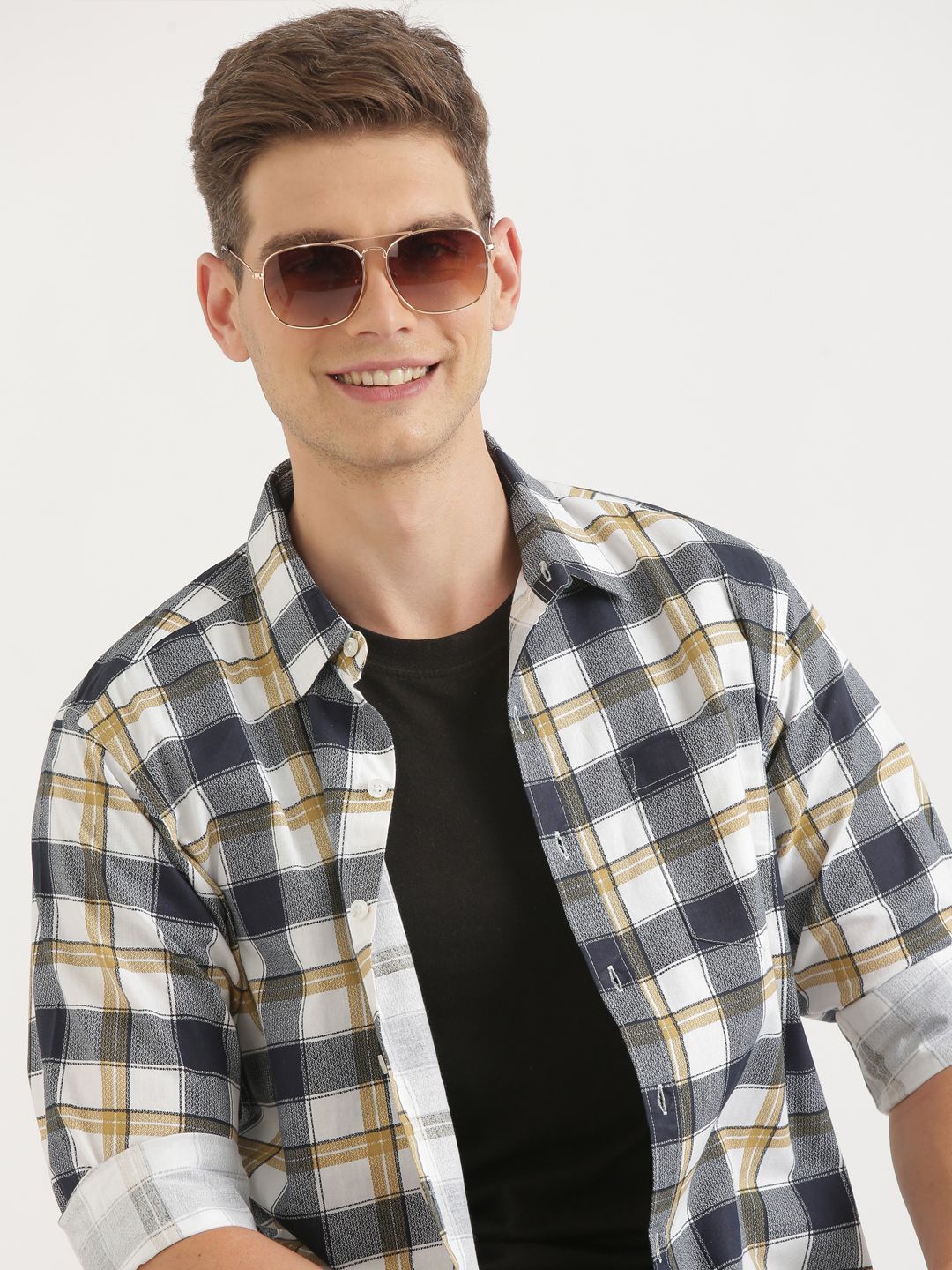 

Joven Men Tartan Checks Opaque Checked Casual Shirt, Black