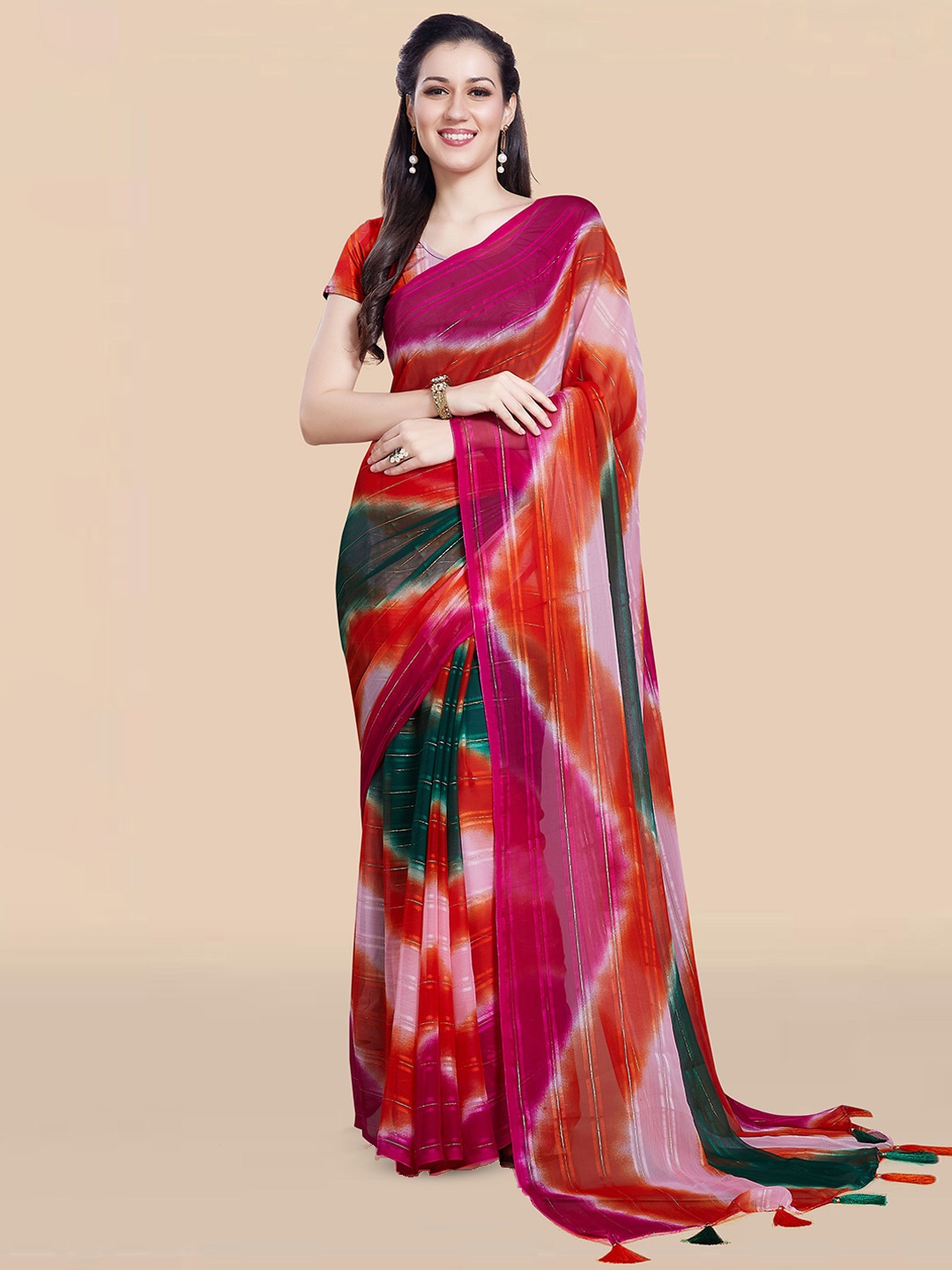 

Rani Saahiba Tie and Dye Poly Chiffon Saree, Magenta