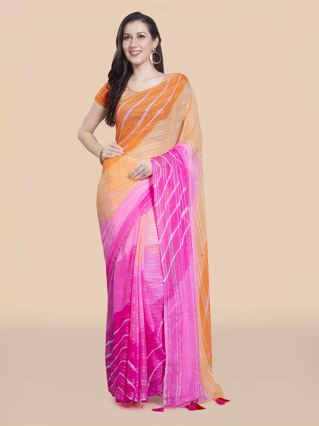 

Rani Saahiba Leheriya Poly Chiffon Leheriya Saree, Orange