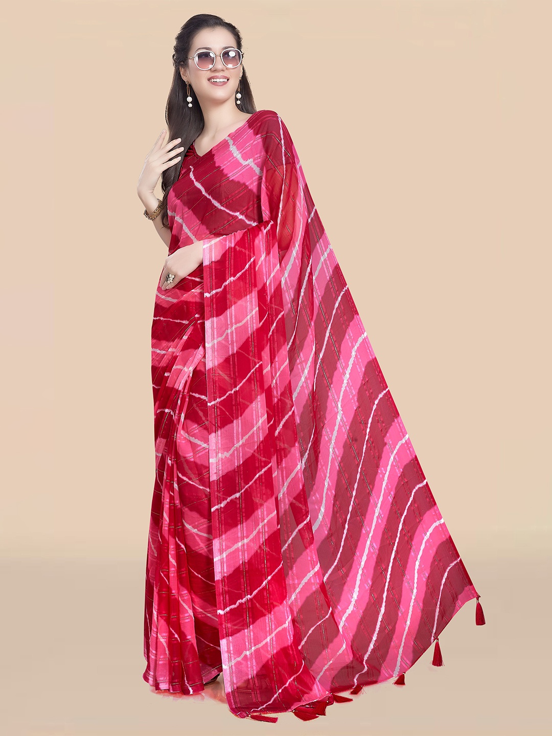 

Rani Saahiba Leheriya Poly Chiffon Leheriya Saree, Pink