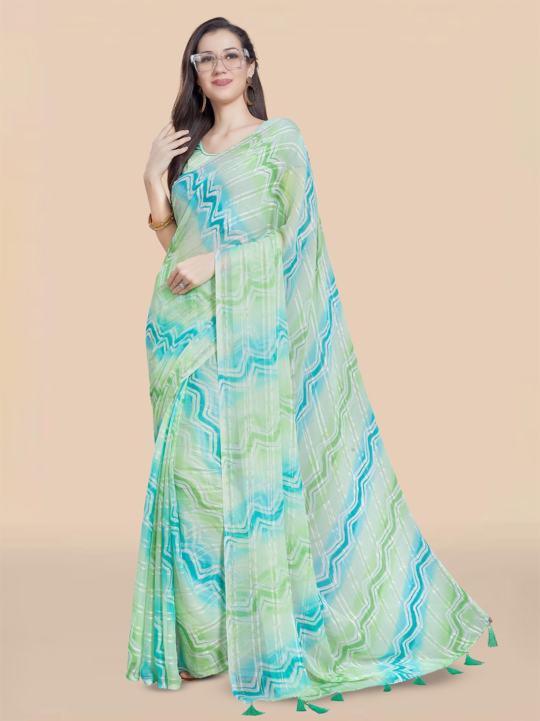 

Rani Saahiba Leheriya Poly Chiffon Leheriya Saree, Green