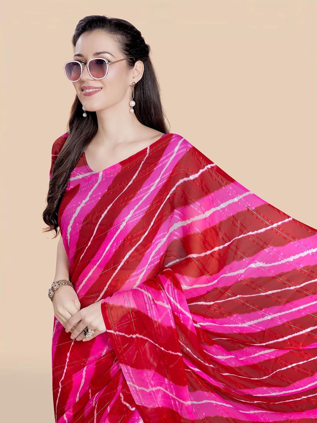 

Rani Saahiba Leheriya Poly Chiffon Leheriya Saree, Red