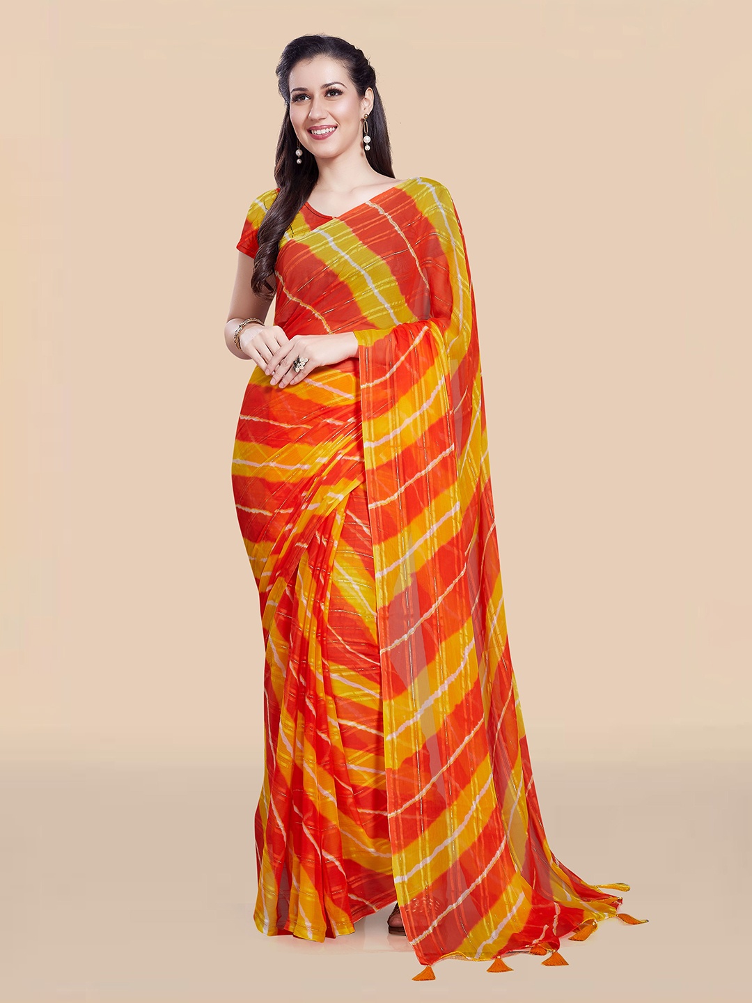 

Rani Saahiba Leheriya Poly Chiffon Leheriya Saree, Orange