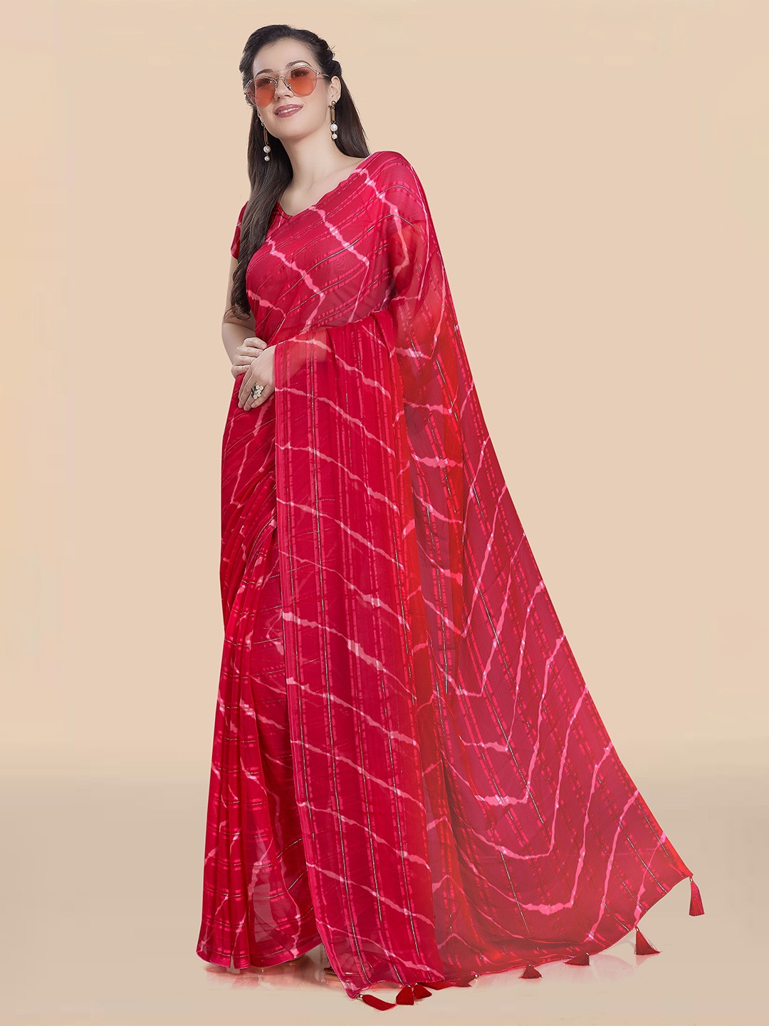 

Rani Saahiba Leheriya Poly Chiffon Leheriya Saree, Pink