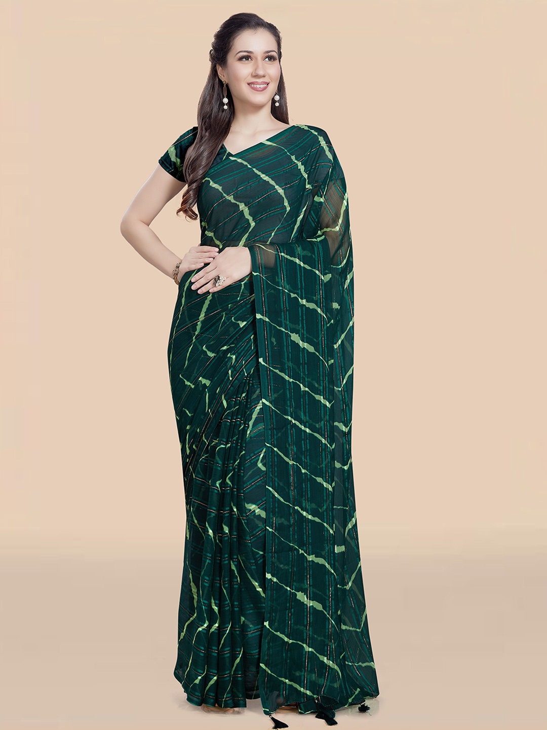 

Rani Saahiba Leheriya Poly Chiffon Leheriya Saree, Green