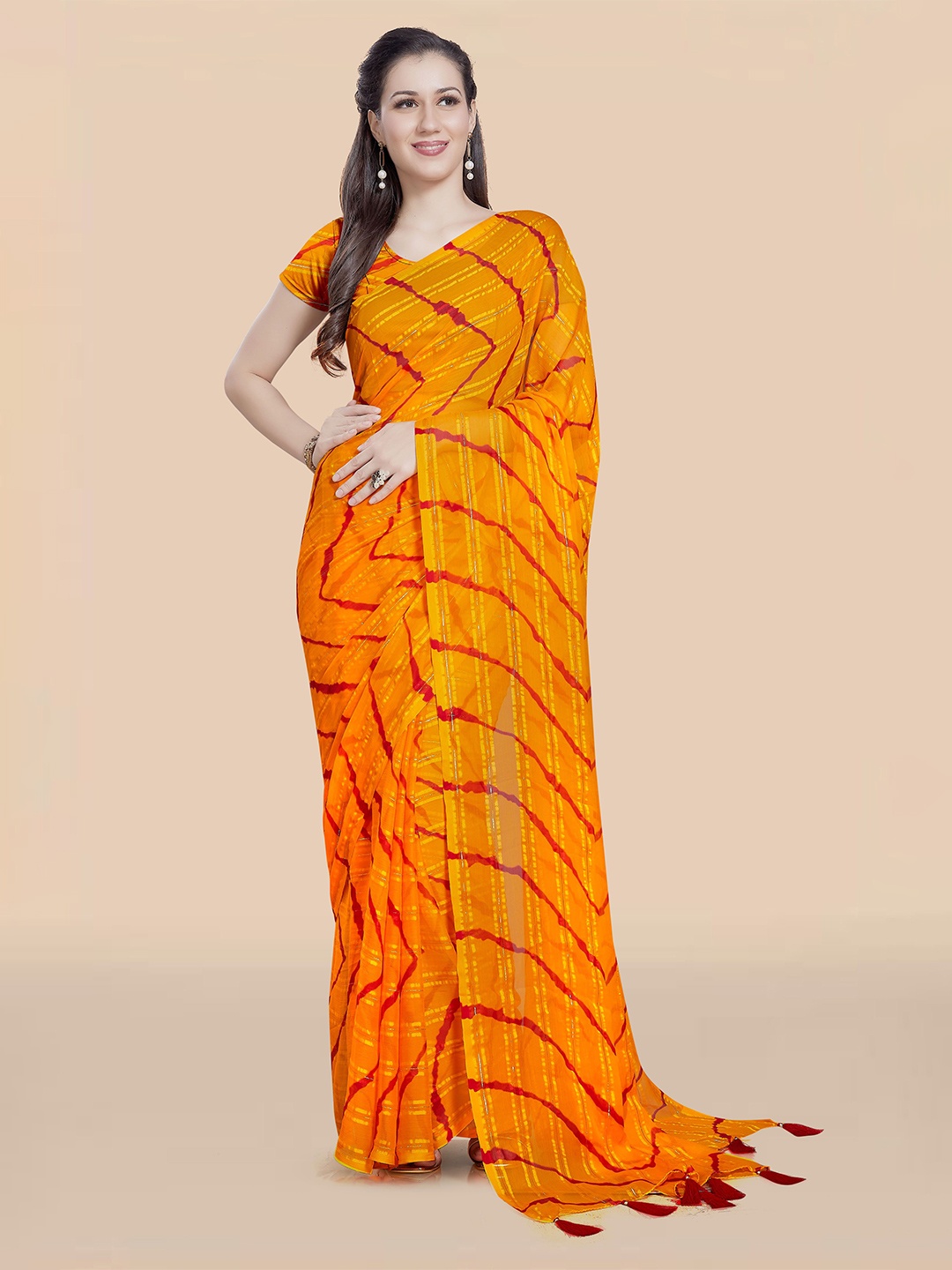 

Rani Saahiba Leheriya Poly Chiffon Leheriya Saree, Gold