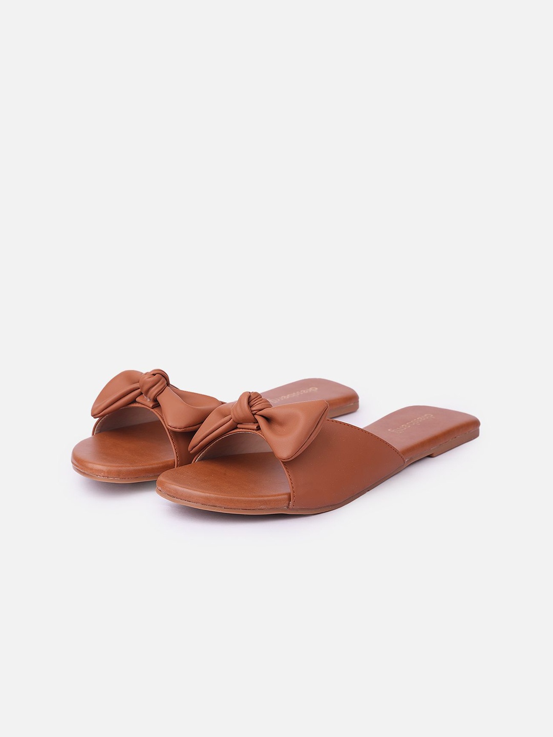 

DressBerry Women Open-Toe Bow Detailed Flats, Tan