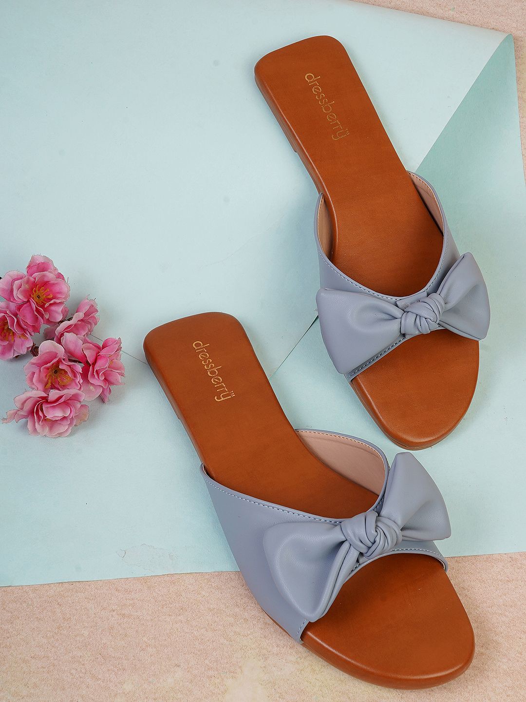 

DressBerry Women Open Toe Flats with Bows, Blue