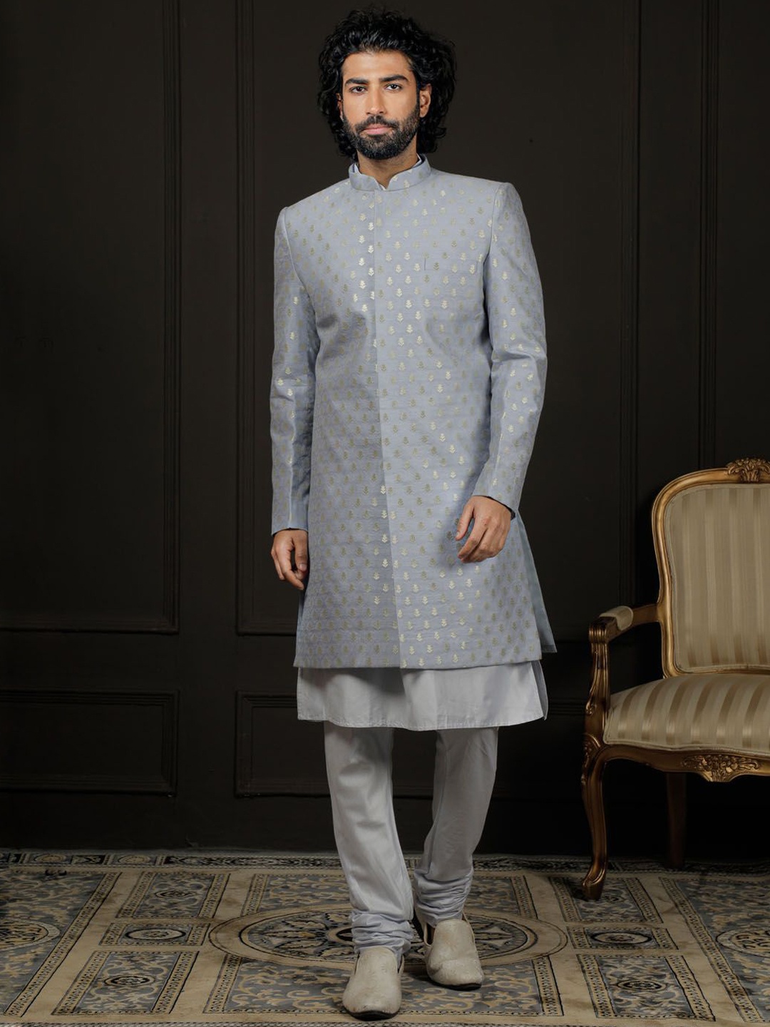 

VASTRAMAY Printed Sherwani Set, Blue