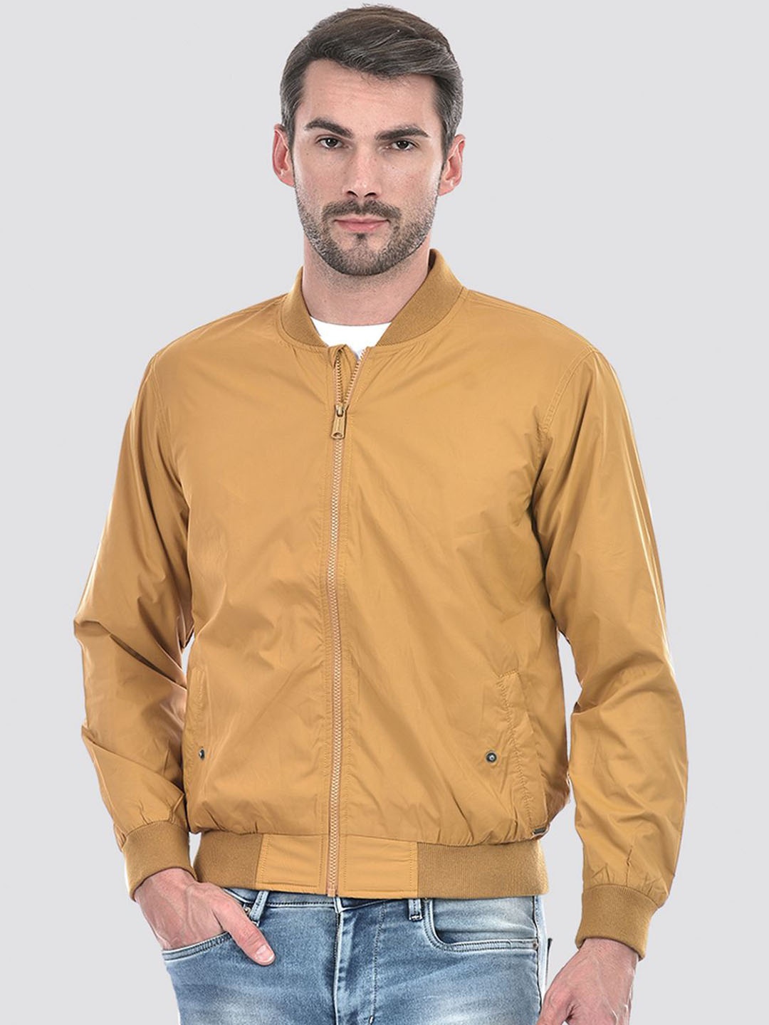 

Numero Uno Men Geometric Bomber Jacket, Mustard