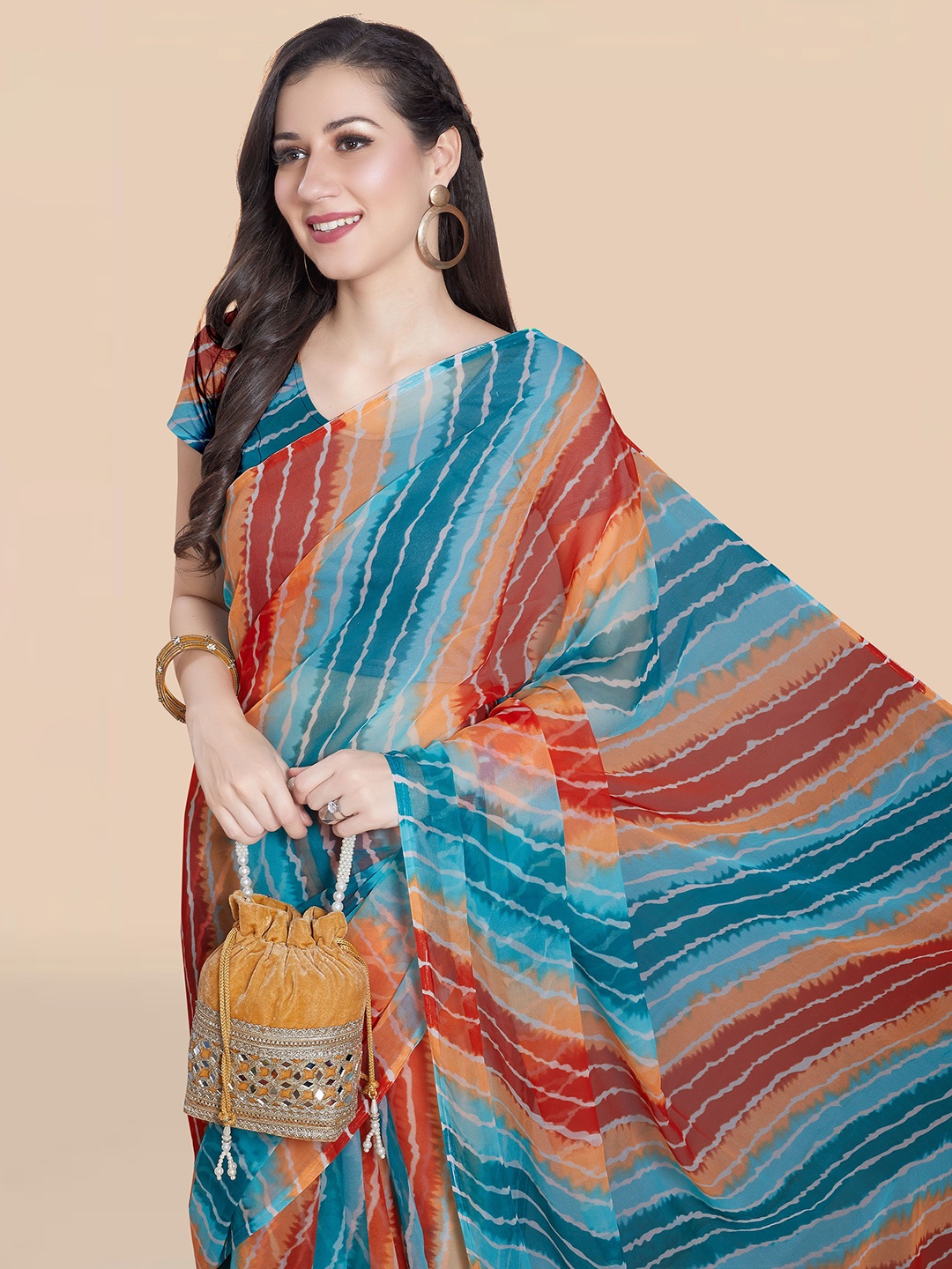 

Rani Saahiba Leheriya Poly Georgette Leheriya Saree, Turquoise blue