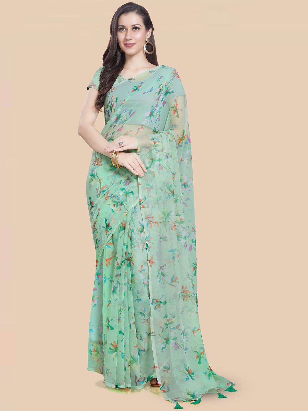 

Rani Saahiba Floral Poly Georgette Saree, Green