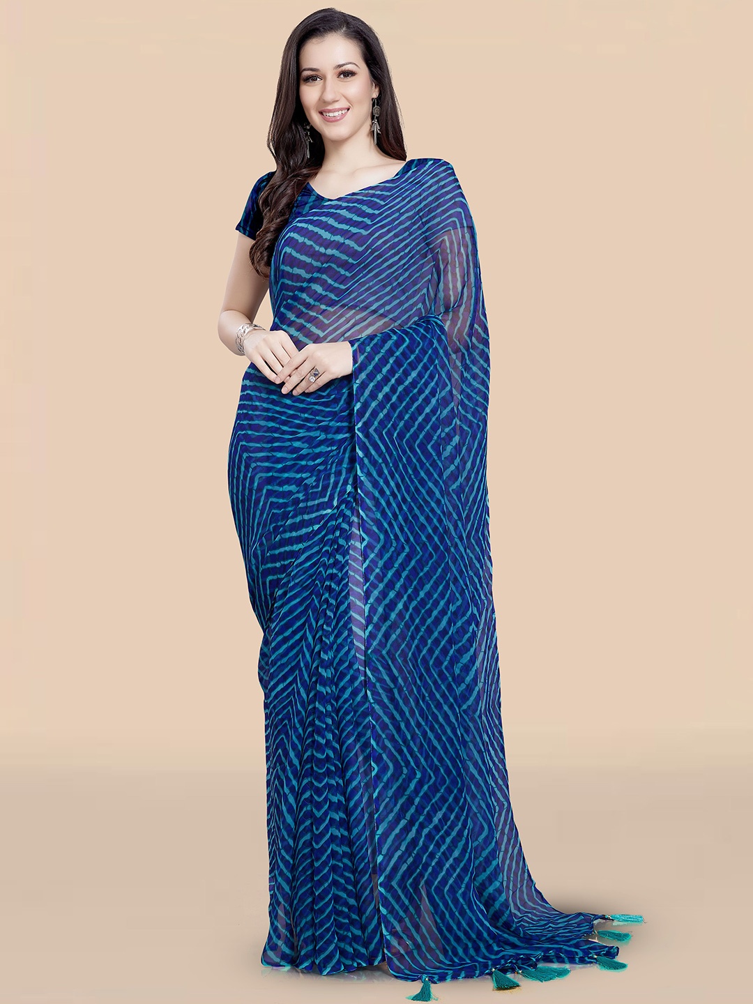 

Rani Saahiba Leheriya Poly Georgette Leheriya Saree, Blue